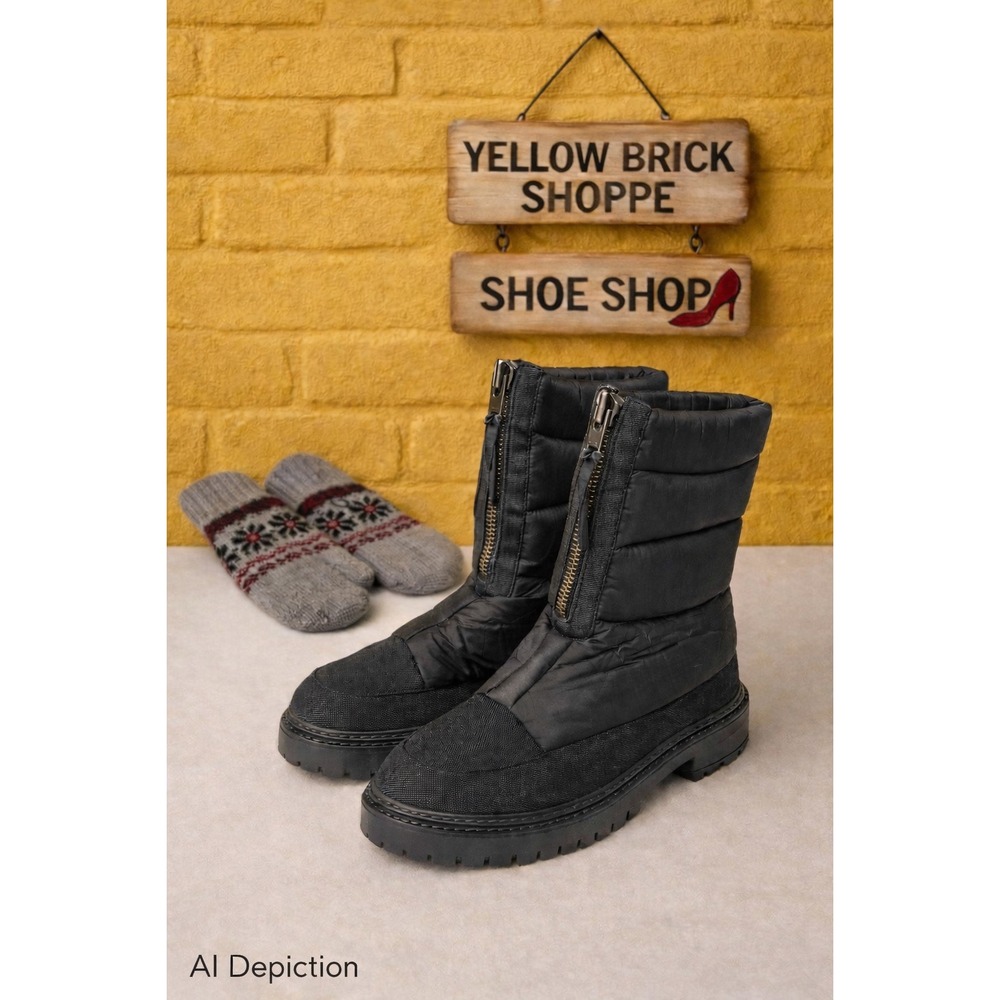 ENJOIYA Black‎ Quilted Winter Boots Zip Front Insulated NWOB